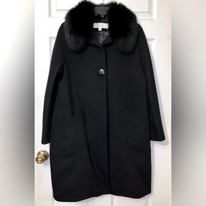 Black Trina Turk Peacoat with real fur collar